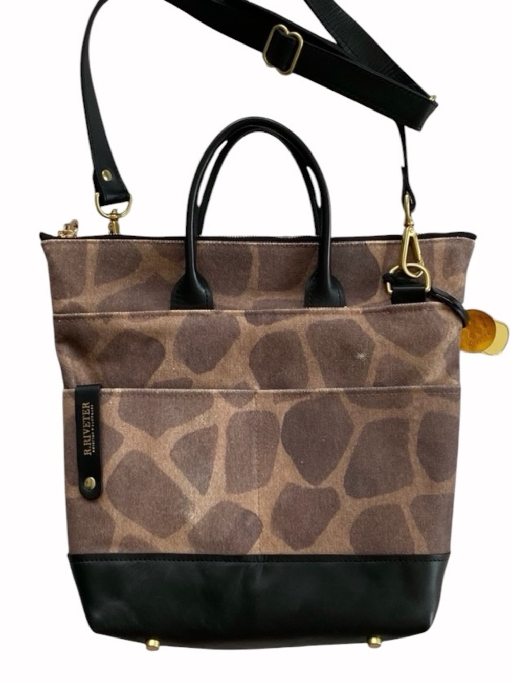 R. Riveter Otto Style Canvas Leather Tote Bag Animal Print